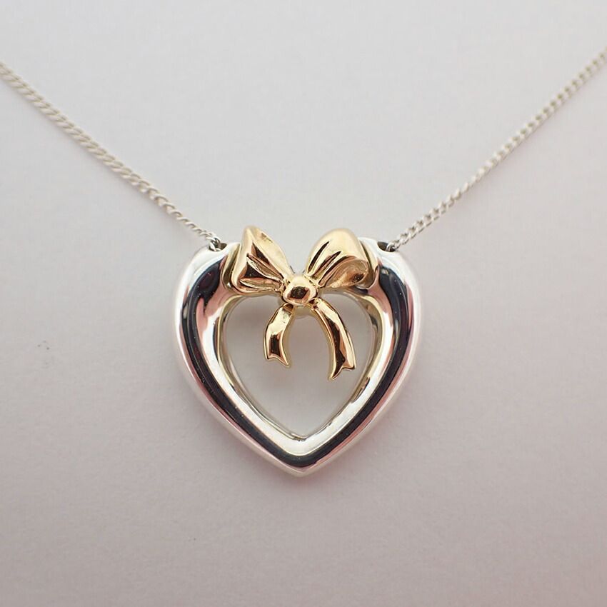 Tiffany & Co 925 750 Heart Ribbon Pendant Necklace — view 5