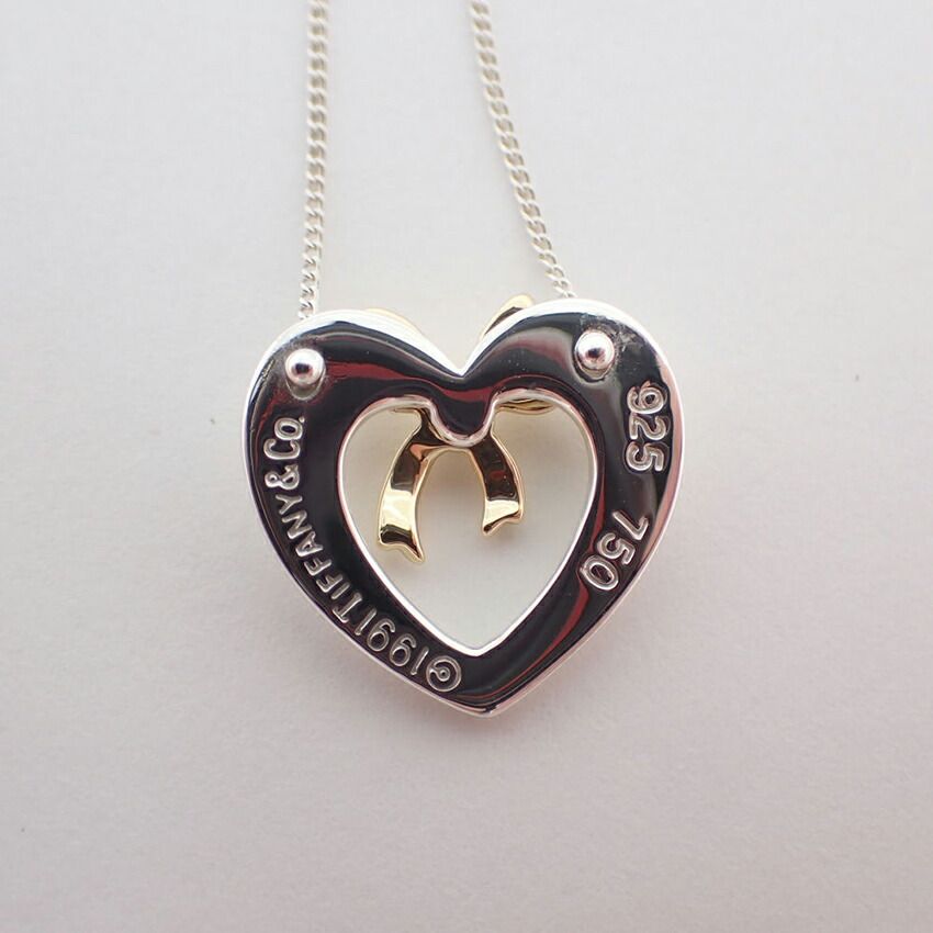 Tiffany & Co 925 750 Heart Ribbon Pendant Necklace — view 6