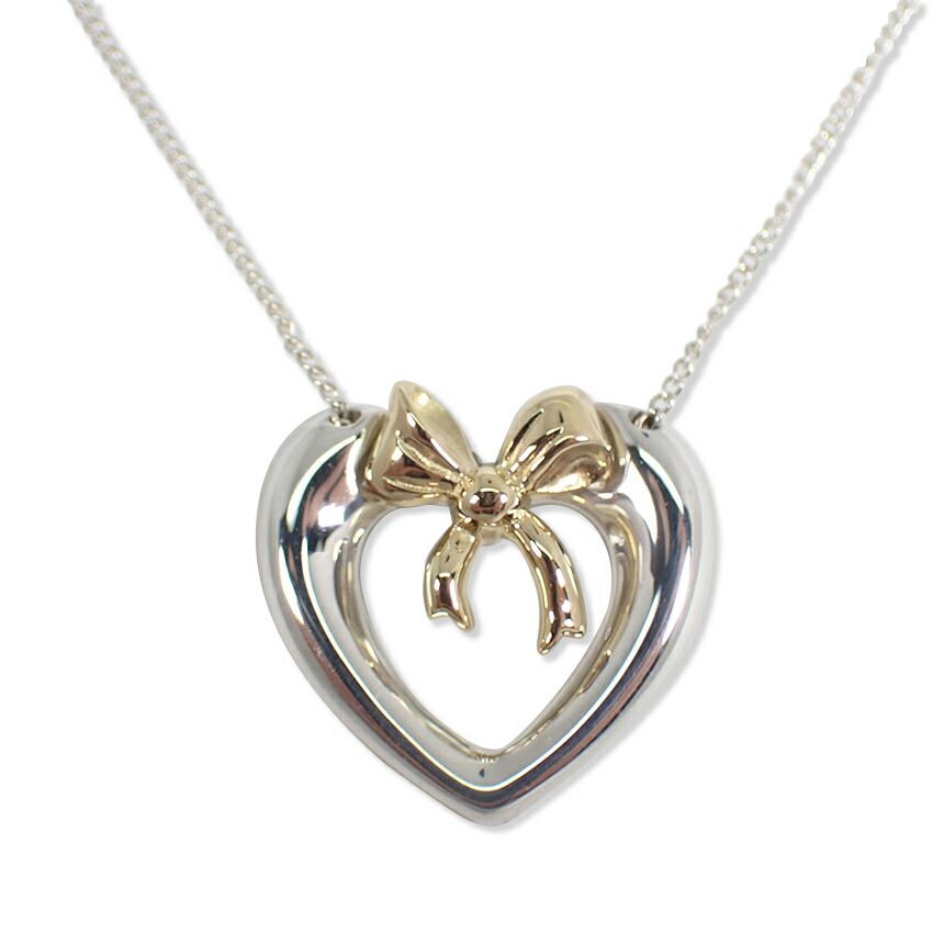 Tiffany & Co 925 750 Heart Ribbon Pendant Necklace