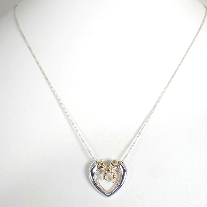 Tiffany & Co 925 750 Heart Ribbon Pendant Necklace — view 2