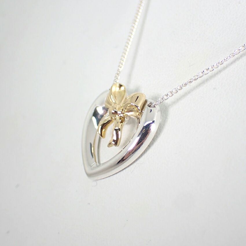 Tiffany & Co 925 750 Heart Ribbon Pendant Necklace — view 3