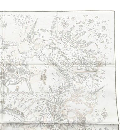 Hermes Silk Scarf Carre 90 Please Hold the Line 11 White Rose Nacre Vert Gray — view 4