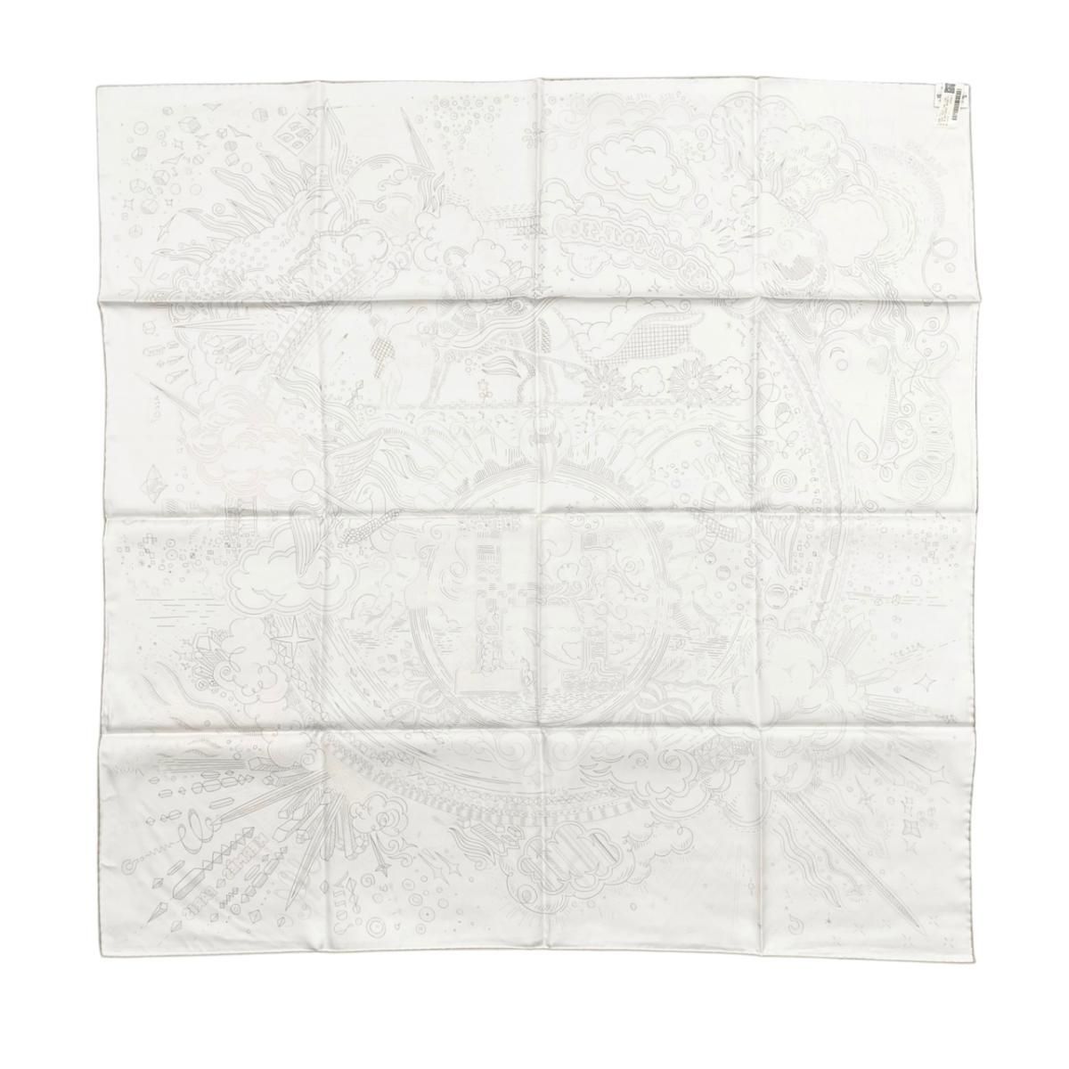 Hermes Silk Scarf Carre 90 Please Hold the Line 11 White Rose Nacre Vert Gray — view 2