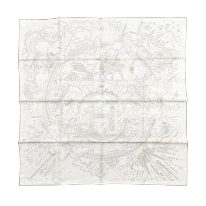 Hermes Silk Scarf Carre 90 Please Hold the Line 11 White Rose Nacre Vert Gray