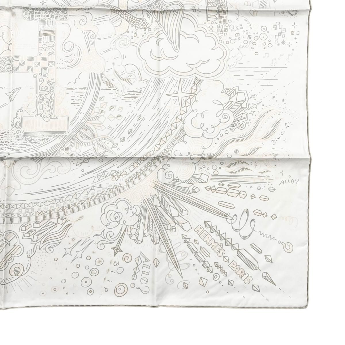Hermes Silk Scarf Carre 90 Please Hold the Line 11 White Rose Nacre Vert Gray — view 6