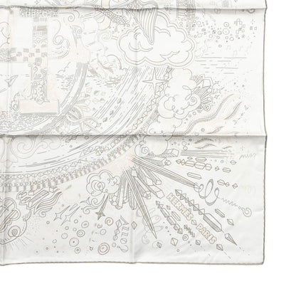 Hermes Silk Scarf Carre 90 Please Hold the Line 11 White Rose Nacre Vert Gray — view 6