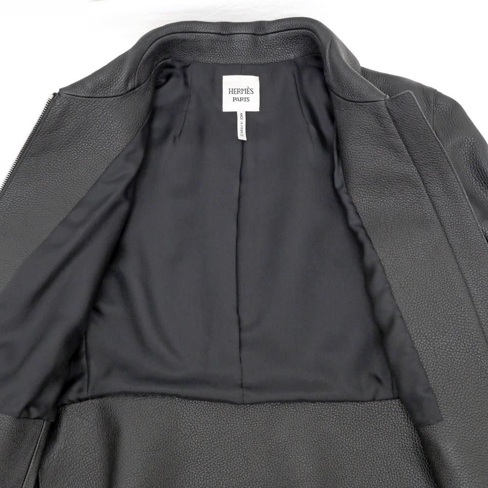 Hermes Jacket Leather Black 40 Rayon Silk — view 8