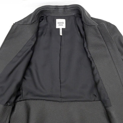 Hermes Jacket Leather Black 40 Rayon Silk — view 8
