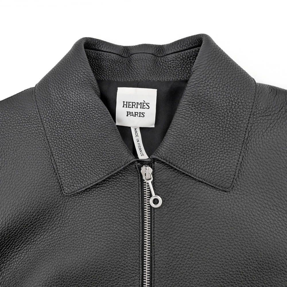 Hermes Jacket Leather Black 40 Rayon Silk — view 3