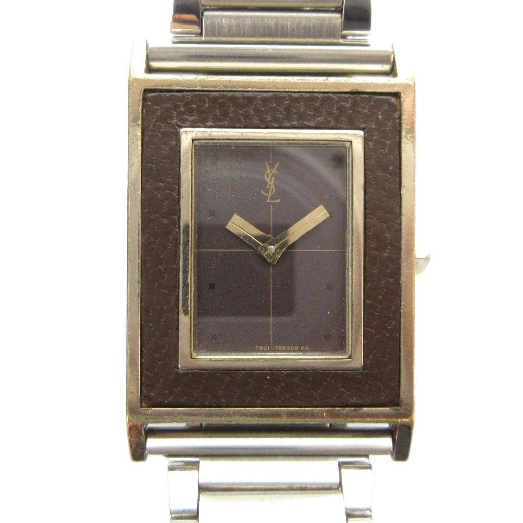 Saint Laurent Yves 4 Watch Quartz Square Logo Silver
