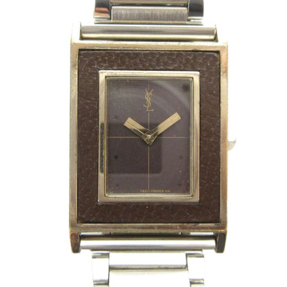 Saint Laurent Yves 4 Watch Quartz Square Logo Silver