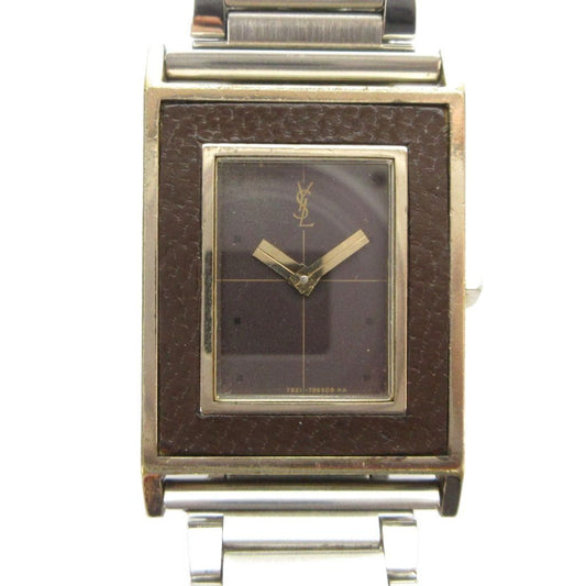 Saint Laurent Yves 4 Watch Quartz Square Logo Silver