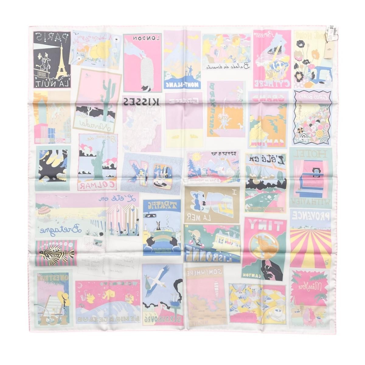 Hermes Silk Scarf Carre 90 Favorite Place 05 Pink Green Jaune Souffle on Est — view 2