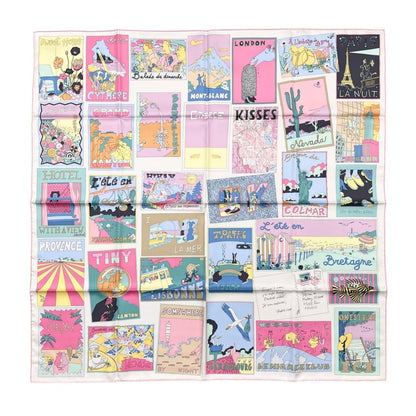 Hermes Silk Scarf Carre 90 Favorite Place 05 Pink Green Jaune Souffle on Est