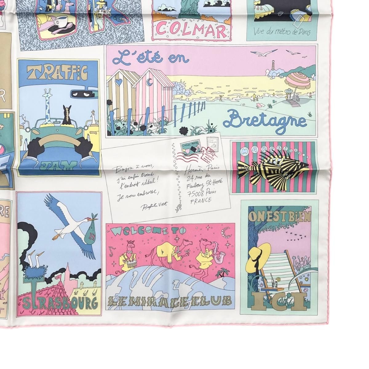 Hermes Silk Scarf Carre 90 Favorite Place 05 Pink Green Jaune Souffle on Est — view 6