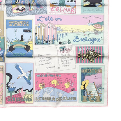 Hermes Silk Scarf Carre 90 Favorite Place 05 Pink Green Jaune Souffle on Est — view 6