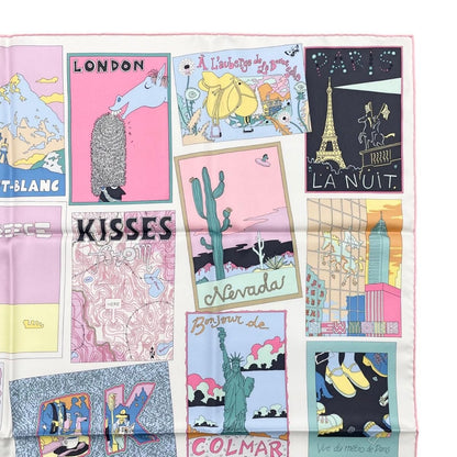 Hermes Silk Scarf Carre 90 Favorite Place 05 Pink Green Jaune Souffle on Est — view 4