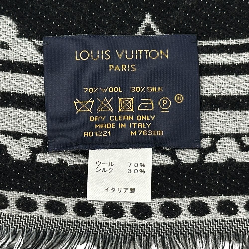 Louis Vuitton Scarf Shawl Monogram Wool Silk Etole Amazing Gram Black Gray Large — view 4