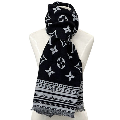 Louis Vuitton Scarf Shawl Monogram Wool Silk Etole Amazing Gram Black Gray Large — view 2