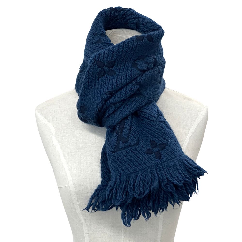 Louis Vuitton Scarf Shawl Monogram Wool Echarpe Logo Mania Anthracite Navy Warm — view 5