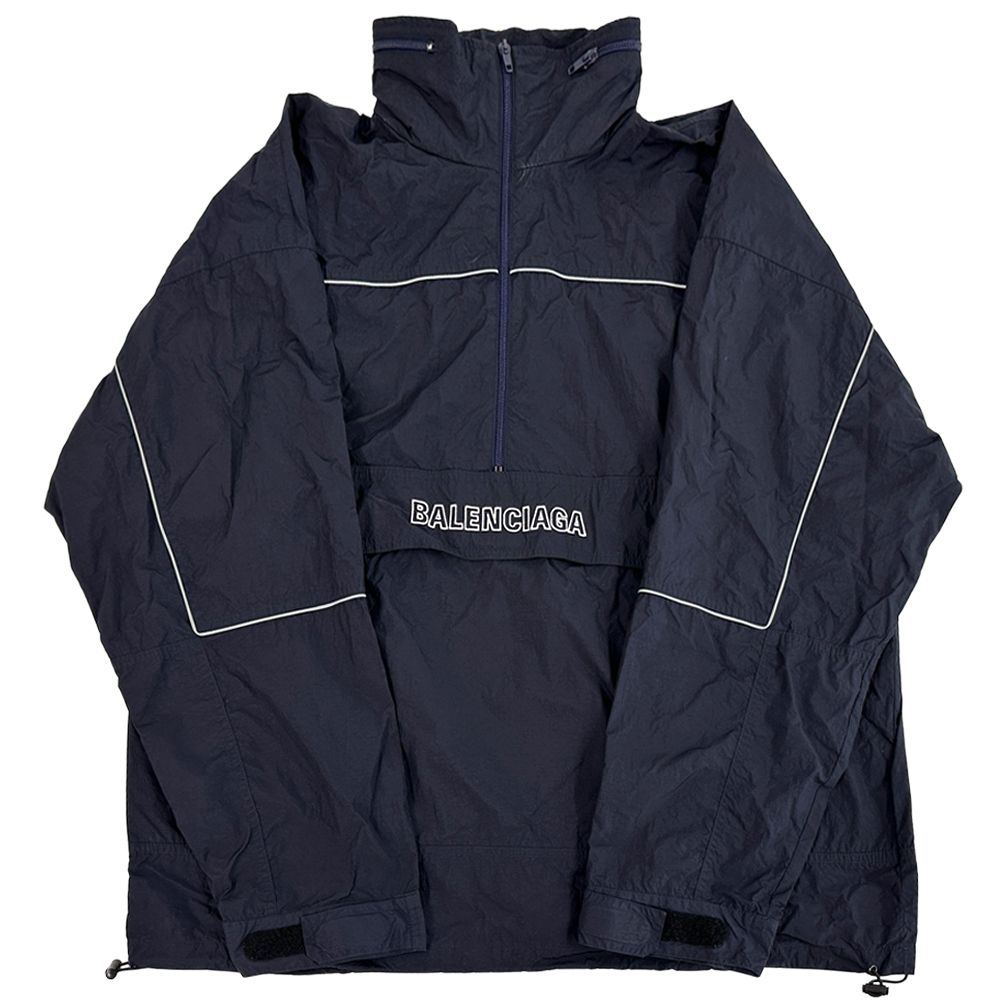 Balenciaga Nylon Anorak Hoodie Navy L XL 48 Half Zip Windbreaker Oversize