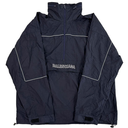 Balenciaga Nylon Anorak Hoodie Navy L XL 48 Half Zip Windbreaker Oversize