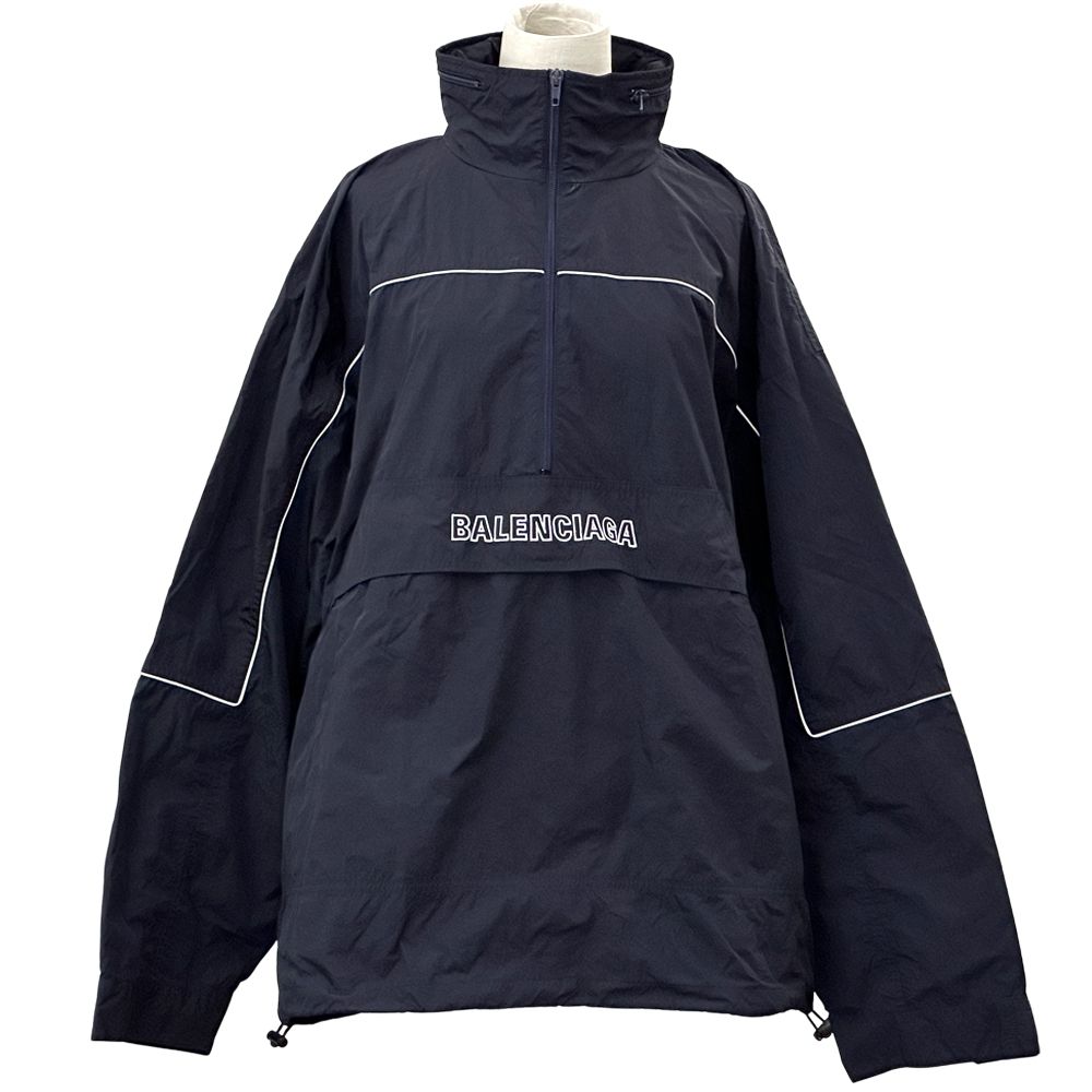 Balenciaga Nylon Anorak Hoodie Navy L XL 48 Half Zip Windbreaker Oversize — view 4