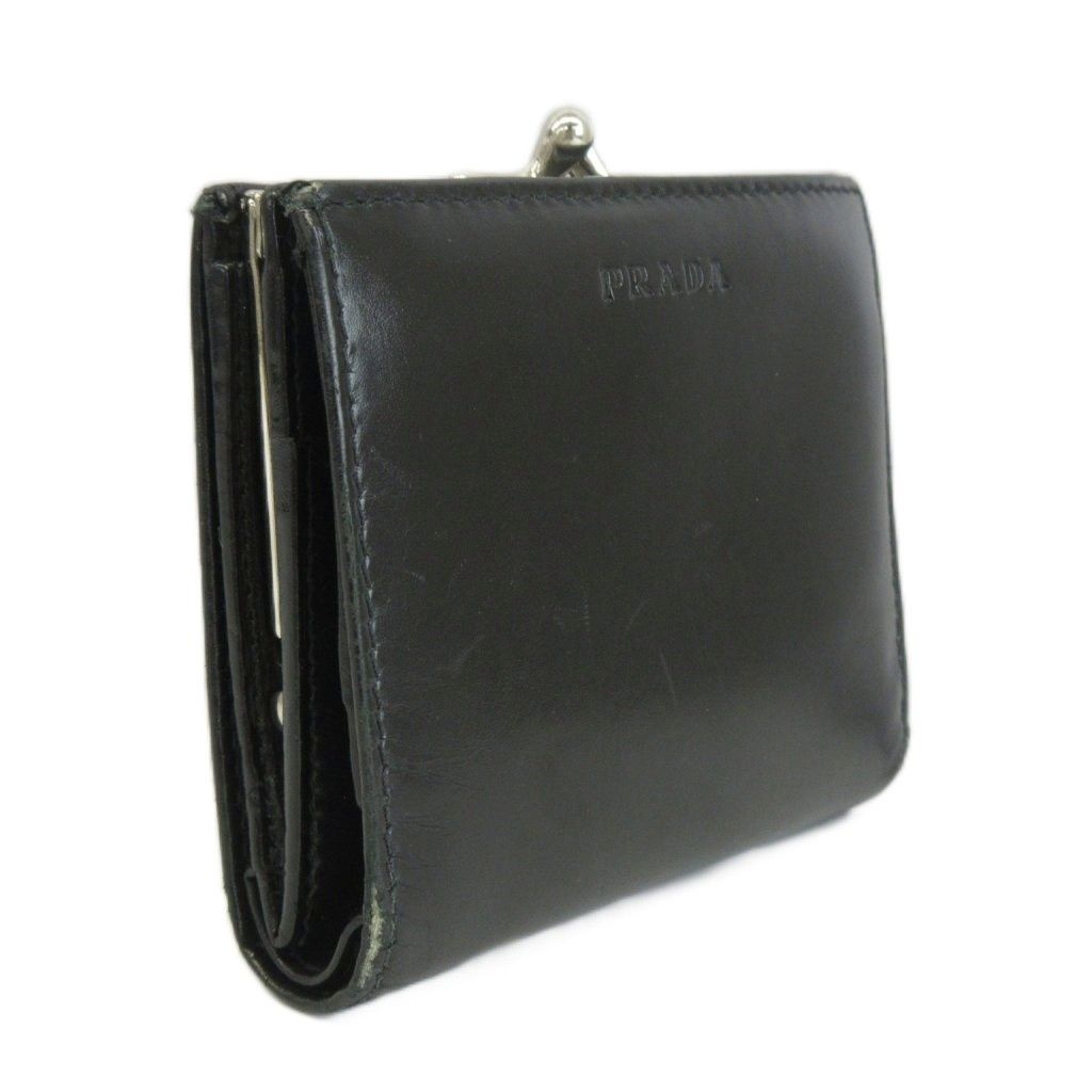 Prada Compact Wallet Bifold Clasp Leather Logo — view 5