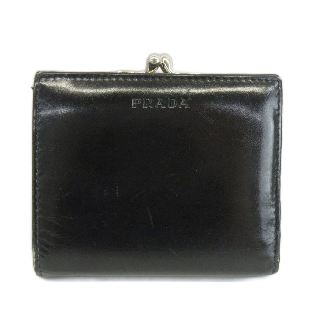 Prada Compact Wallet Bifold Clasp Leather Logo
