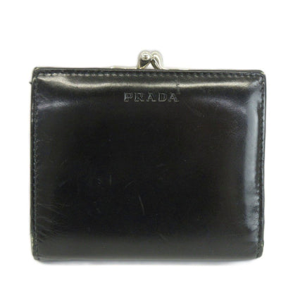 Prada Compact Wallet Bifold Clasp Leather Logo