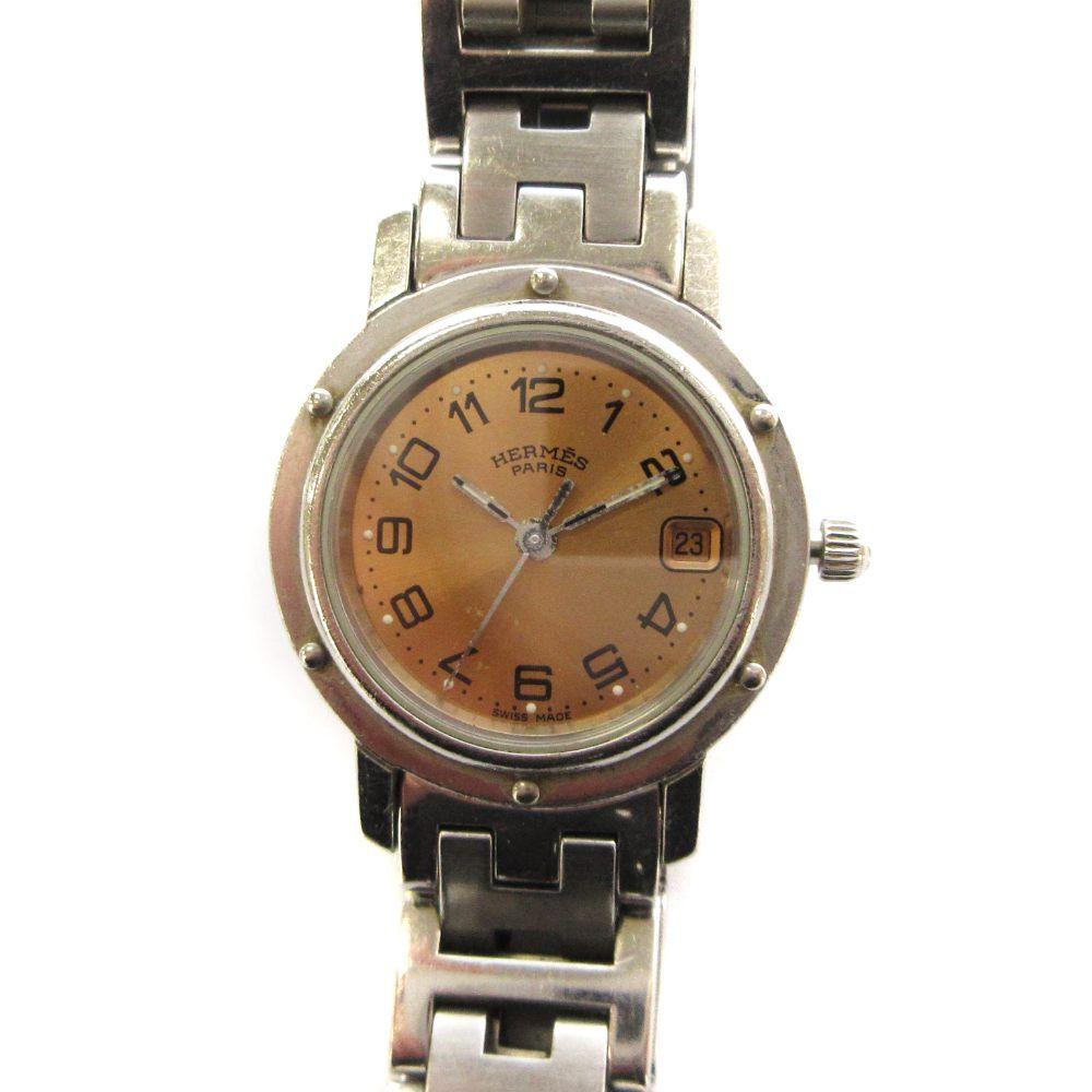 Hermes Clipper Watch Quartz Analog 3 Hand Beige Silver Color Cl4