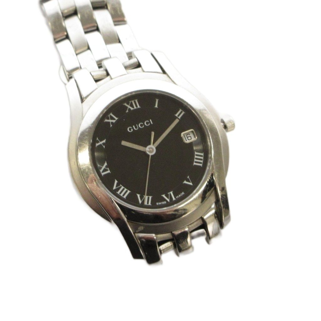 Gucci Watch Analog 3 Hand Quartz Round Face Silver Color Black