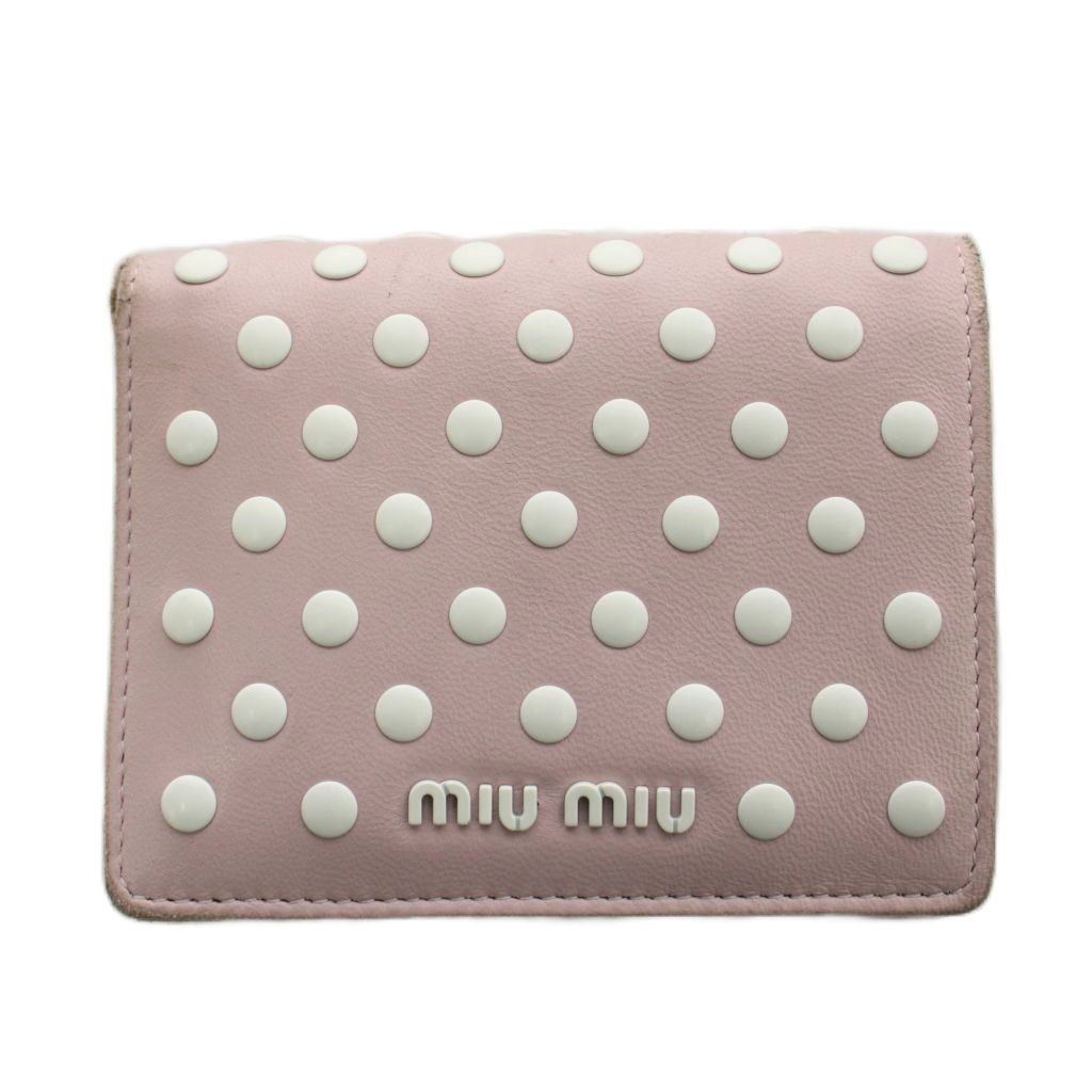 Miu Miu Miu Wallet Bifold Coin Purse Dot Studs Leather Pink
