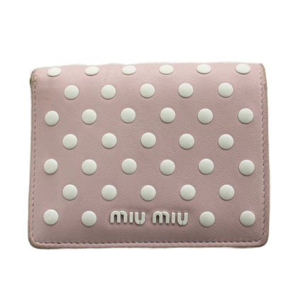 Miu Miu Miu Wallet Bifold Coin Purse Dot Studs Leather Pink