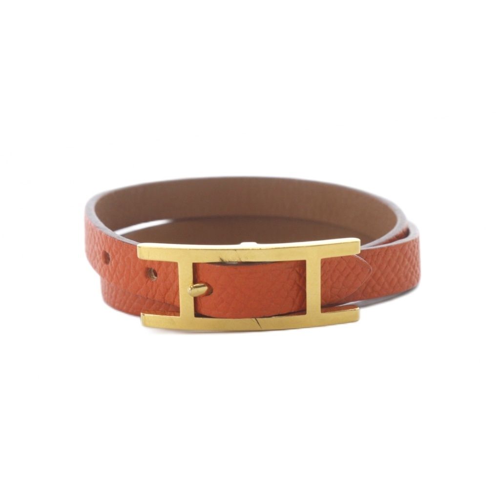 Hermes Behapi Double Tour XS Bracelet Orange Gold