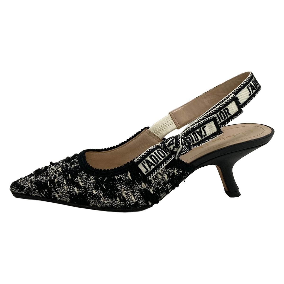 Dior Sandals 35.5 Black White Ribbon J'adior Cotton