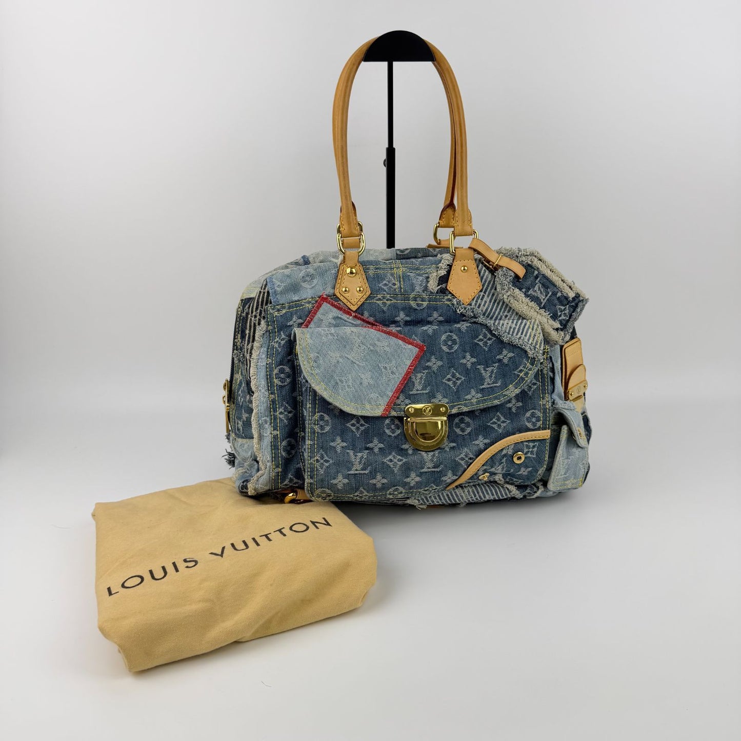 Louis Vuitton Monogram Patchwa Kubouli Shoulder Bag Blue Denim Vinte Ji s