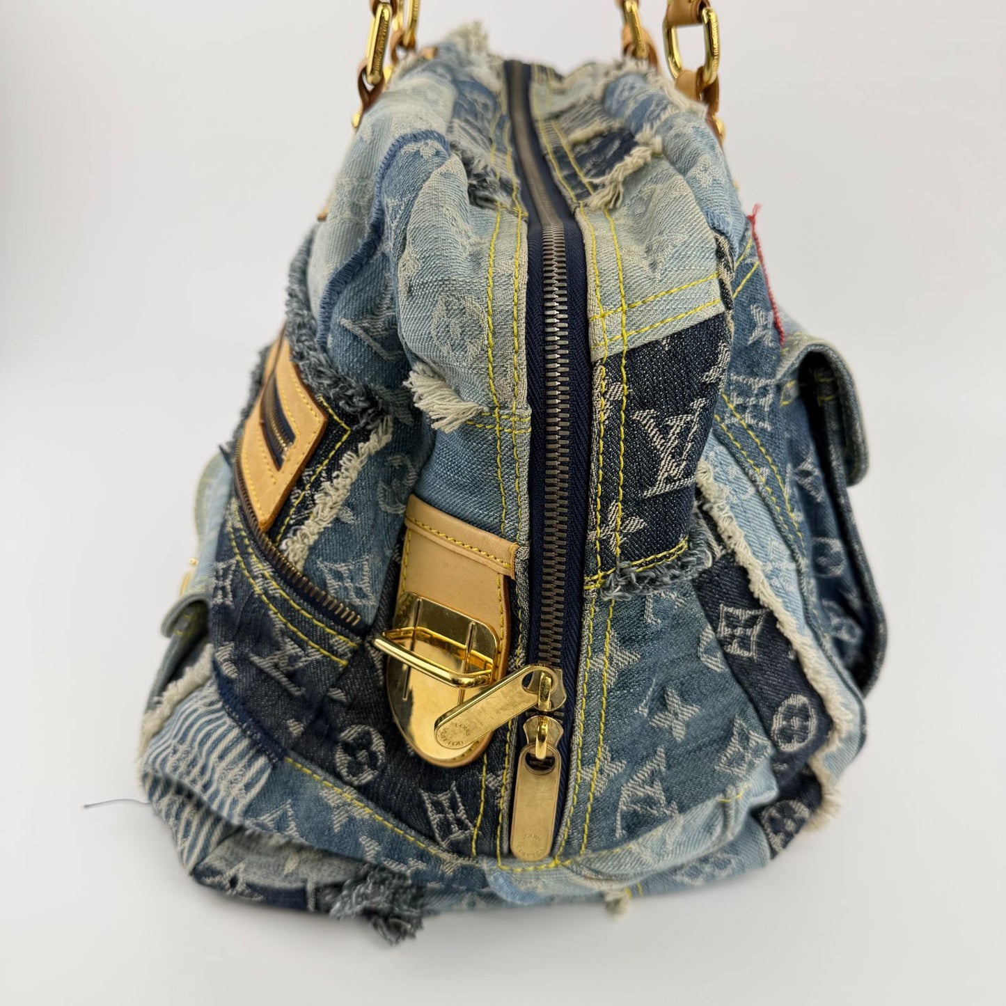 Louis Vuitton Monogram Patchwa Kubouli Shoulder Bag Blue Denim Vinte Ji s — view 5