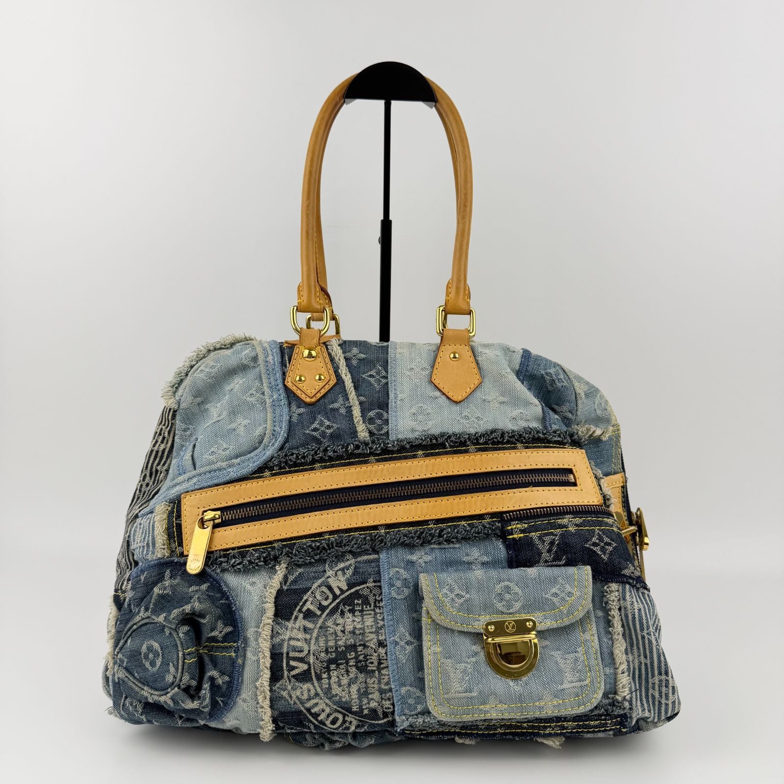 Louis Vuitton Monogram Patchwa Kubouli Shoulder Bag Blue Denim Vinte Ji s — view 3