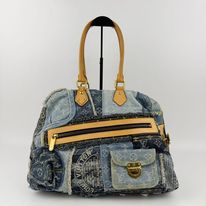 Louis Vuitton Monogram Patchwa Kubouli Shoulder Bag Blue Denim Vinte Ji s — view 3