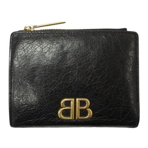 Balenciaga Compact Wallet Mini Monaco Black Leather