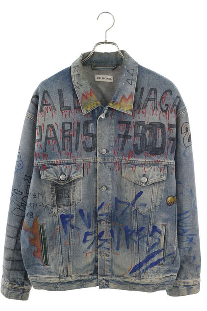 Balenciaga Graphic Paint Oversize Denim Jacket 38