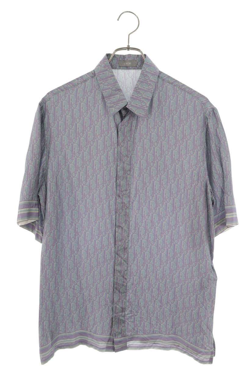 Dior Oblique Allover Pattern Silk Short Sleeve Shirt 38