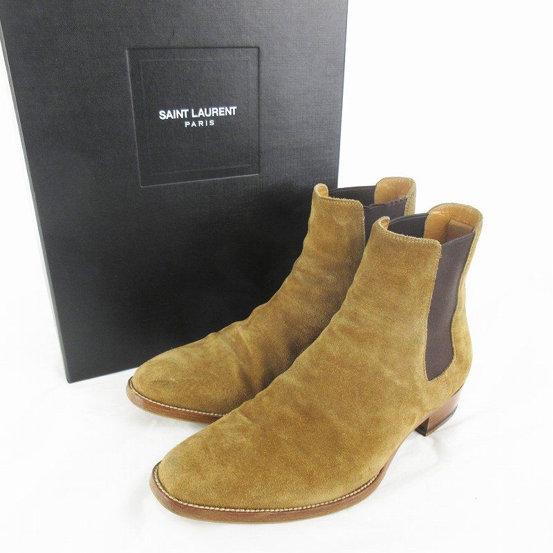 Saint Laurent Paris 41 Wyatt Suede Chelsea Boots Side Gore Leather Camel — view 2