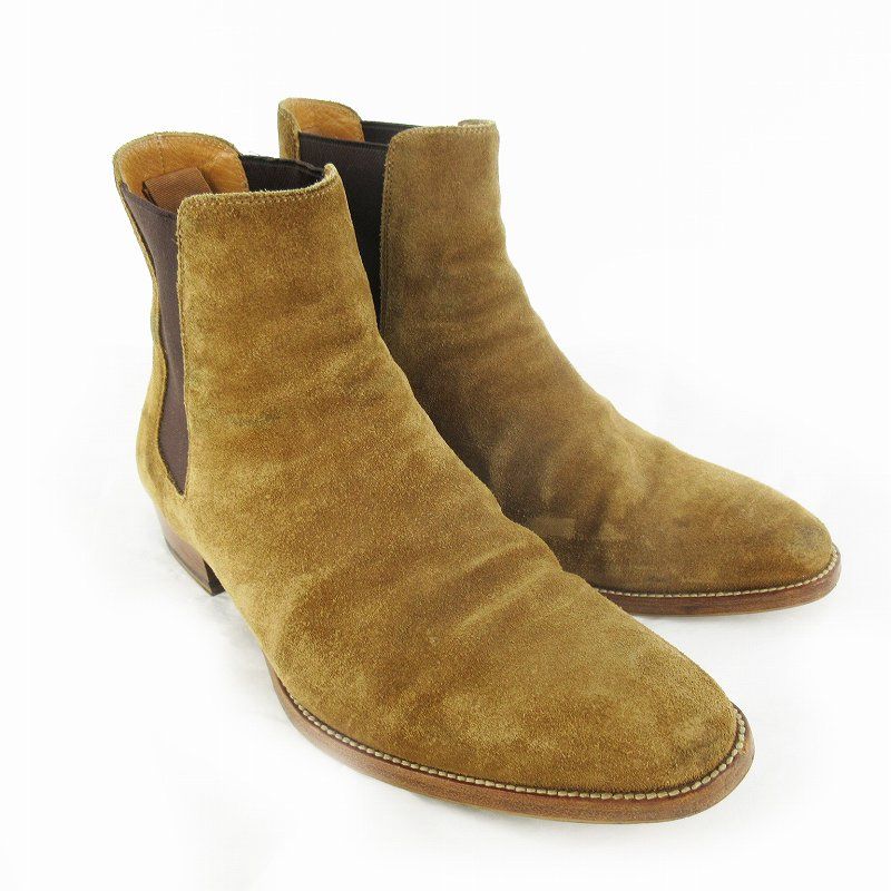 Saint Laurent Paris 41 Wyatt Suede Chelsea Boots Side Gore Leather Camel