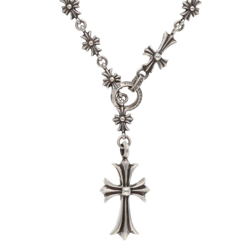 Chrome Hearts Chke Chn Tnye CH Crs Choke Chain Rosary Silver Necklace