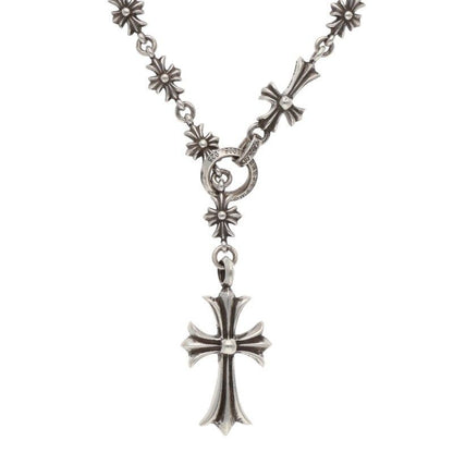 Chrome Hearts Chke Chn Tnye CH Crs Choke Chain Rosary Silver Necklace