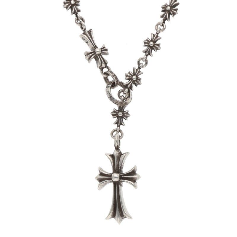 Chrome Hearts Chke Chn Tnye CH Crs Choke Chain Rosary Silver Necklace — view 3