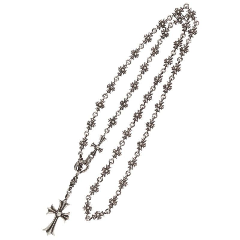 Chrome Hearts Chke Chn Tnye CH Crs Choke Chain Rosary Silver Necklace — view 2