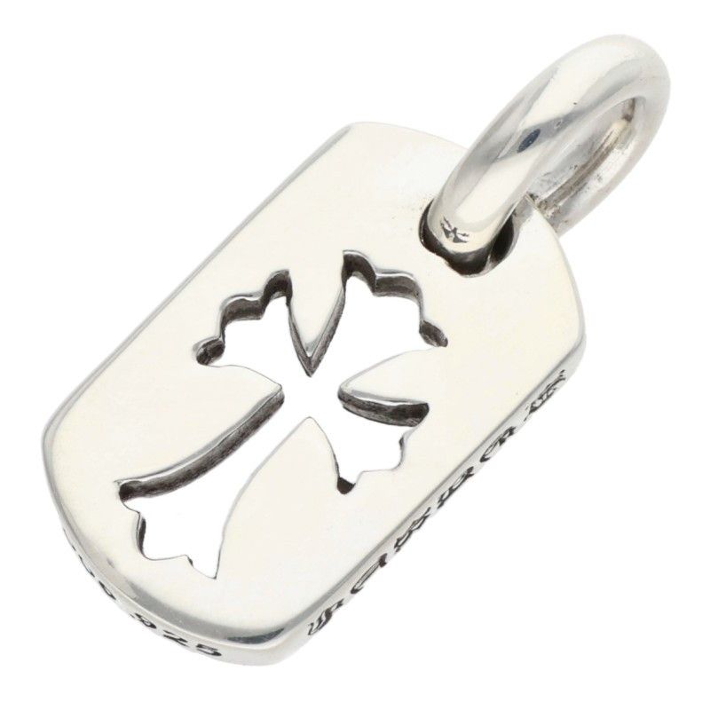 Chrome Hearts DT Tny CO Crs Tiny Cutout Cross Dog Tag Charm Silver Necklace Top